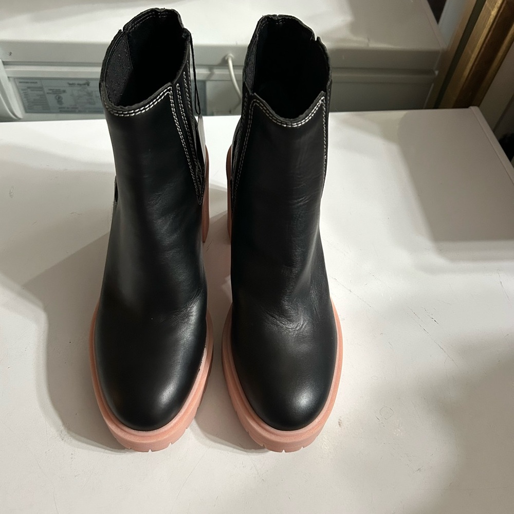 Dolce Vita Black and Pink Ankle Boots with Chunky Platform Sole